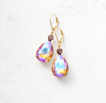 Aurora Glass Teardrop Earrings | Rose Pink & Honey Topaz