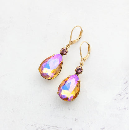 Aurora Glass Teardrop Earrings | Rose Pink & Honey Topaz