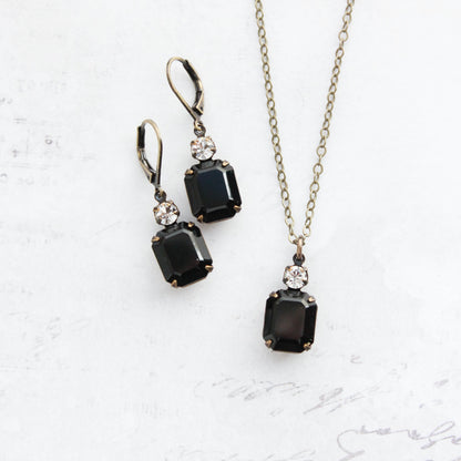 Black Glass Earrings and/or Necklace