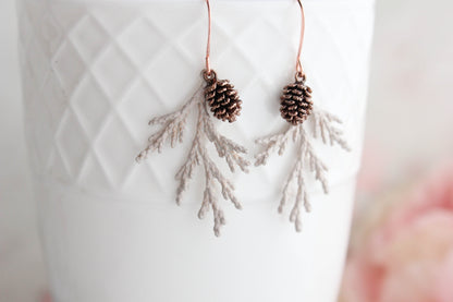 Cedar Branch Earrings | Sandstone Patina w antiqued rose gold cones