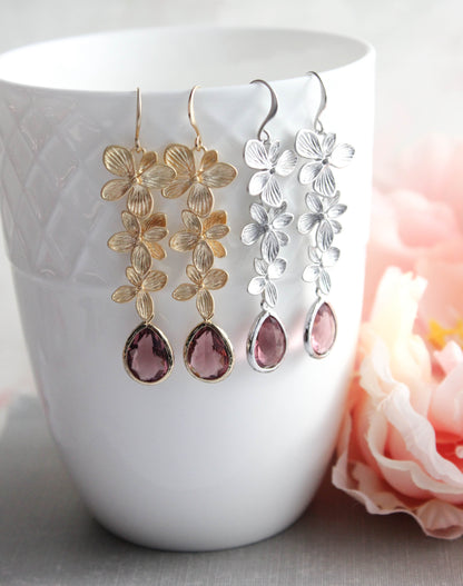 Cascading Orchid Earrings (2 Options) Dusty Rose Plum