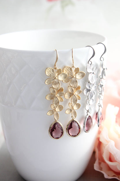 Cascading Orchid Earrings (2 Options) Dusty Rose Plum