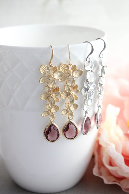 Cascading Orchid Earrings (2 Options) Dusty Rose Plum