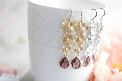 Cascading Orchid Earrings (2 Options) Dusty Rose Plum