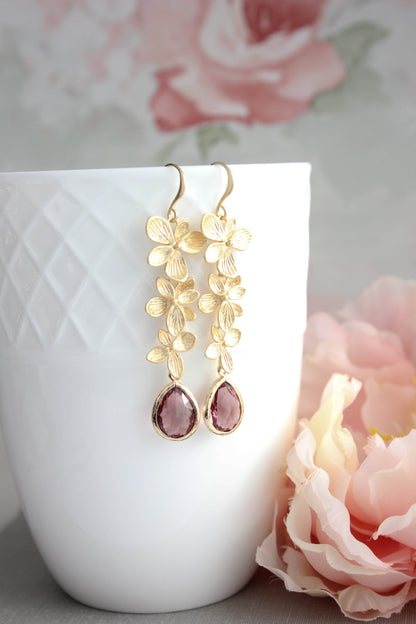 Cascading Orchid Earrings (2 Options) Dusty Rose Plum