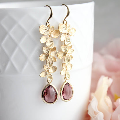 Cascading Orchid Earrings (2 Options) Dusty Rose Plum