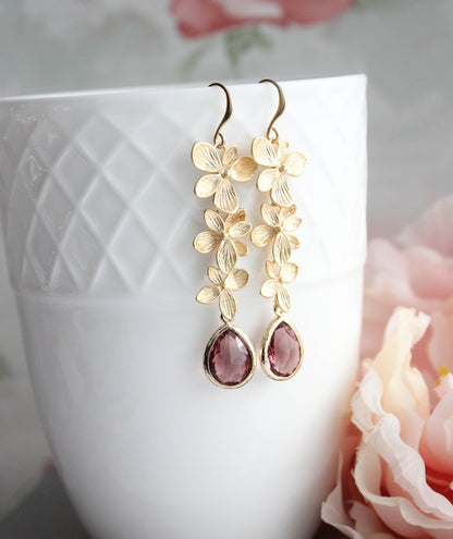 Cascading Orchid Earrings (2 Options) Dusty Rose Plum