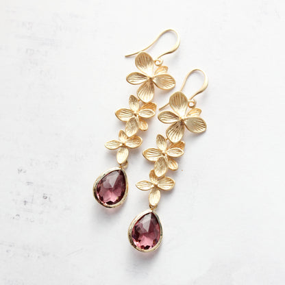 Cascading Orchid Earrings (2 Options) Dusty Rose Plum
