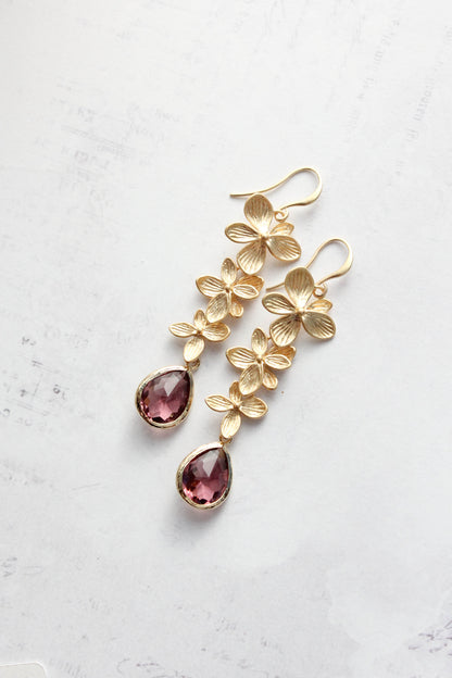Cascading Orchid Earrings (2 Options) Dusty Rose Plum