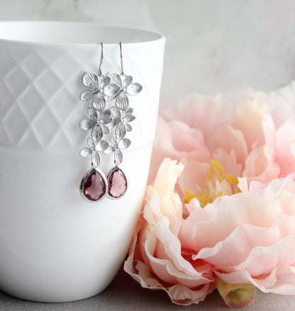 Cascading Orchid Earrings (2 Options) Dusty Rose Plum