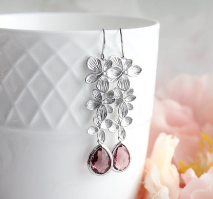 Cascading Orchid Earrings (2 Options) Dusty Rose Plum