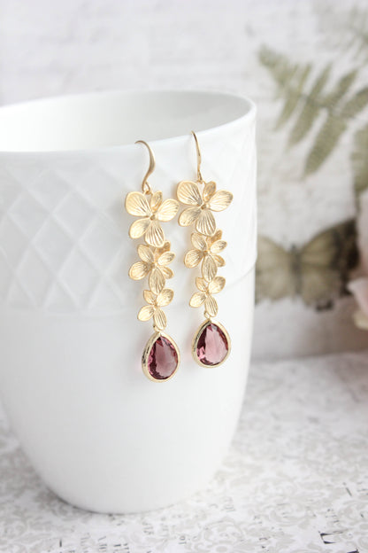 Cascading Orchid Earrings (2 Options) Dusty Rose Plum