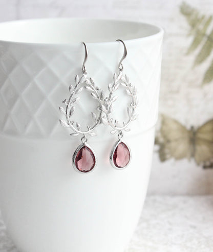 Laurel Hoop Earrings | Dusty Rose Plum (Gold or Silver)