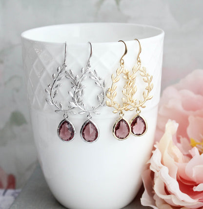 Laurel Hoop Earrings | Dusty Rose Plum (Gold or Silver)