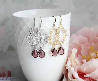 Laurel Hoop Earrings | Dusty Rose Plum (Gold or Silver)