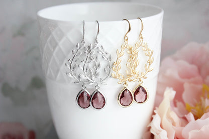 Laurel Hoop Earrings | Dusty Rose Plum (Gold or Silver)