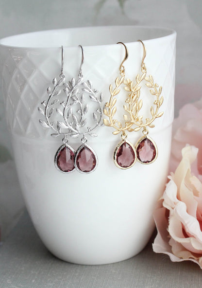 Laurel Hoop Earrings | Dusty Rose Plum (Gold or Silver)