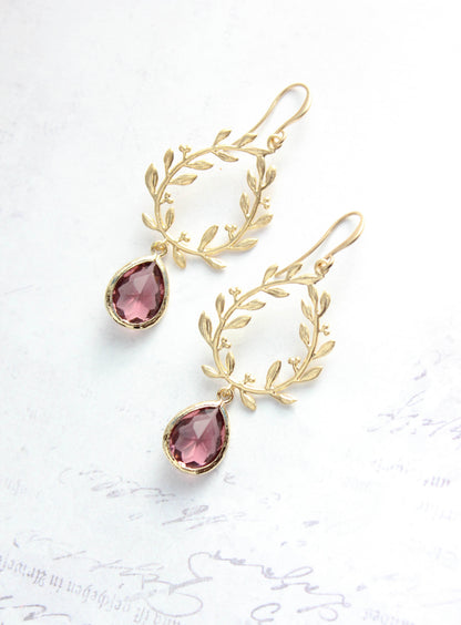 Laurel Hoop Earrings | Dusty Rose Plum (Gold or Silver)