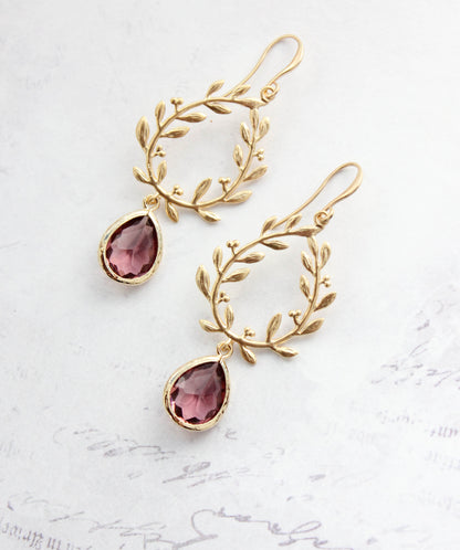 Laurel Hoop Earrings | Dusty Rose Plum (Gold or Silver)