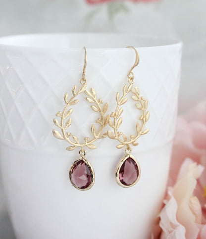 Laurel Hoop Earrings | Dusty Rose Plum (Gold or Silver)