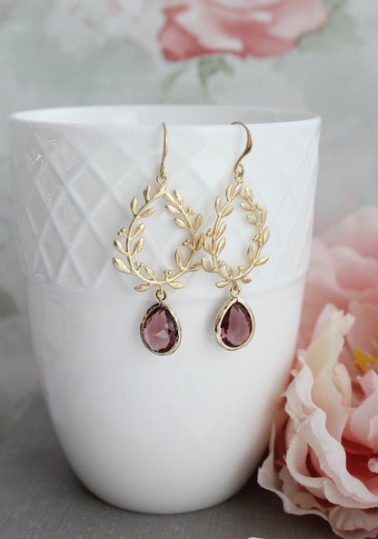 Laurel Hoop Earrings | Dusty Rose Plum (Gold or Silver)