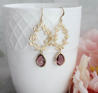 Laurel Hoop Earrings | Dusty Rose Plum (Gold or Silver)