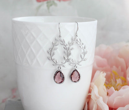 Laurel Hoop Earrings | Dusty Rose Plum (Gold or Silver)