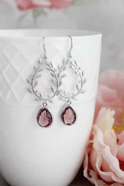 Laurel Hoop Earrings | Dusty Rose Plum (Gold or Silver)