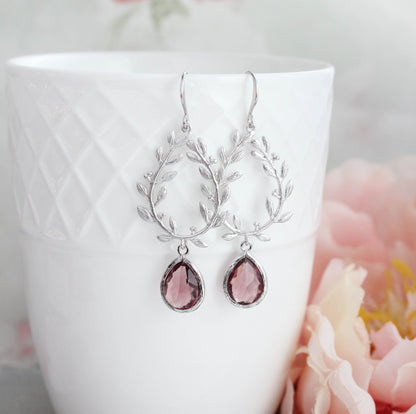 Laurel Hoop Earrings | Dusty Rose Plum (Gold or Silver)