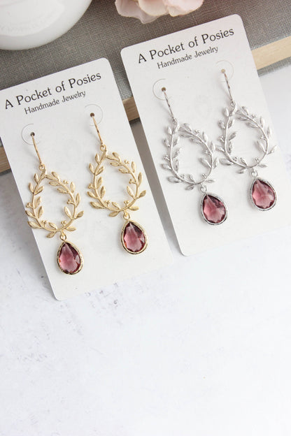 Laurel Hoop Earrings | Dusty Rose Plum (Gold or Silver)