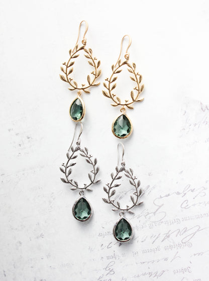 Laurel Hoop Earrings | Dusty Sage Green (Gold or Silver)