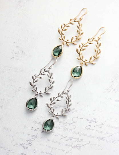 Laurel Hoop Earrings | Dusty Sage Green (Gold or Silver)