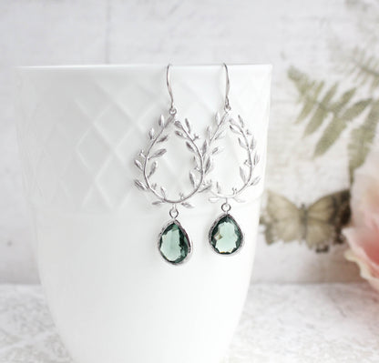 Laurel Hoop Earrings | Dusty Sage Green (Gold or Silver)