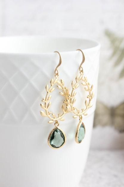 Laurel Hoop Earrings | Dusty Sage Green (Gold or Silver)