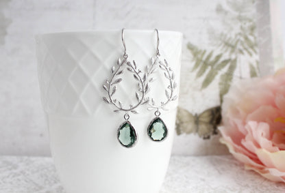 Laurel Hoop Earrings | Dusty Sage Green (Gold or Silver)