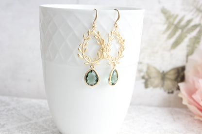 Laurel Hoop Earrings | Dusty Sage Green (Gold or Silver)