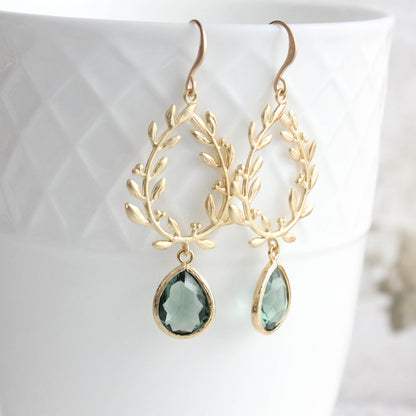 Laurel Hoop Earrings | Dusty Sage Green (Gold or Silver)