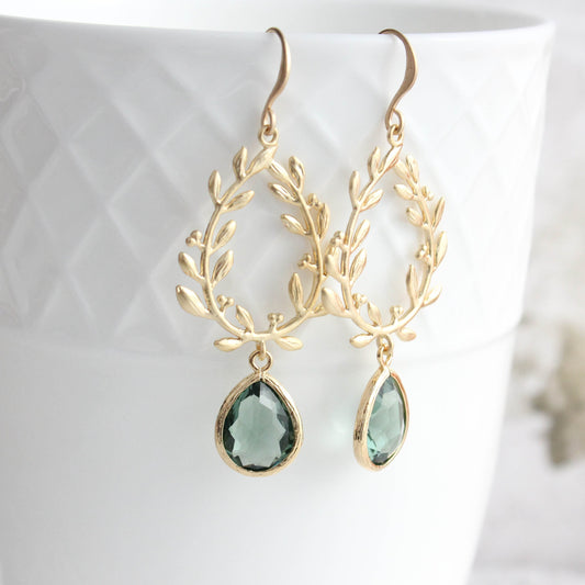 Laurel Hoop Earrings | Dusty Sage Green (Gold or Silver)