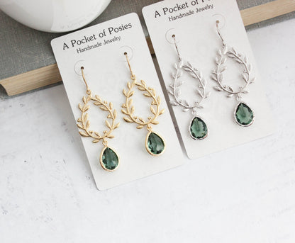 Laurel Hoop Earrings | Dusty Sage Green (Gold or Silver)