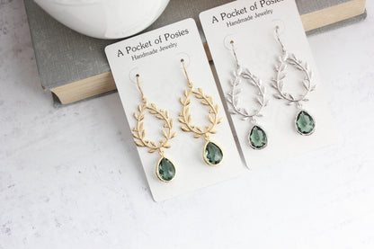 Laurel Hoop Earrings | Dusty Sage Green (Gold or Silver)