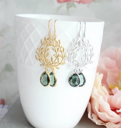 Laurel Hoop Earrings | Dusty Sage Green (Gold or Silver)