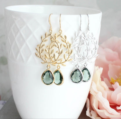 Laurel Hoop Earrings | Dusty Sage Green (Gold or Silver)
