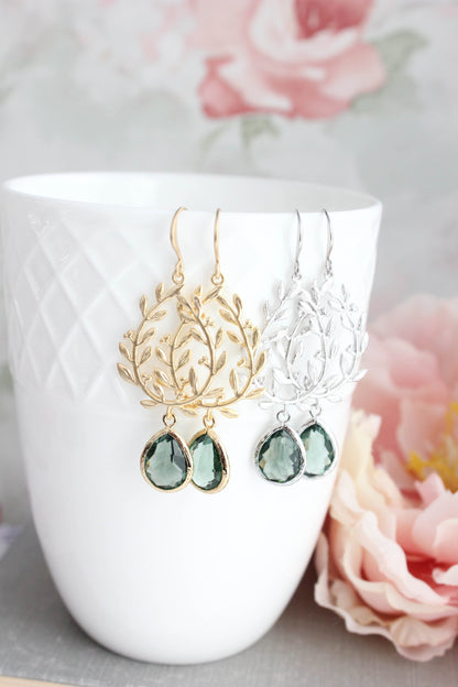 Laurel Hoop Earrings | Dusty Sage Green (Gold or Silver)