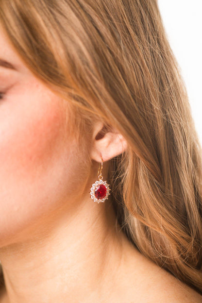 Ruby Red Oval Glass Earrings (2 styles)