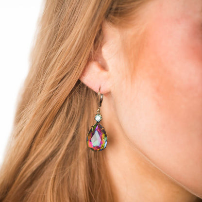 Aurora Glass Teardrop Earrings | Black petrol