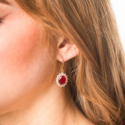 Ruby Red Oval Glass Earrings (2 styles)