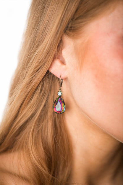 Aurora Glass Teardrop Earrings | Black petrol