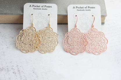 Lacy Filigree Earrings - Rose Gold