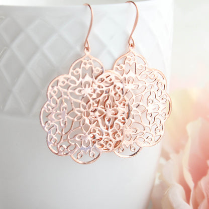 Lacy Filigree Earrings - Rose Gold