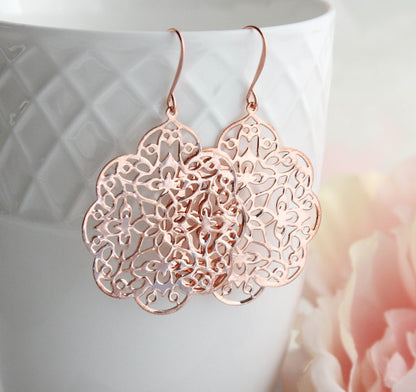 Lacy Filigree Earrings - Rose Gold